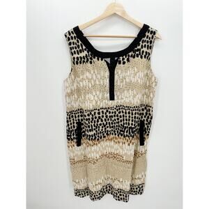 Pomodoro Dress Women 12 Tan Black Polka Dot Sleeveless Cotton Linen Shift Pocket